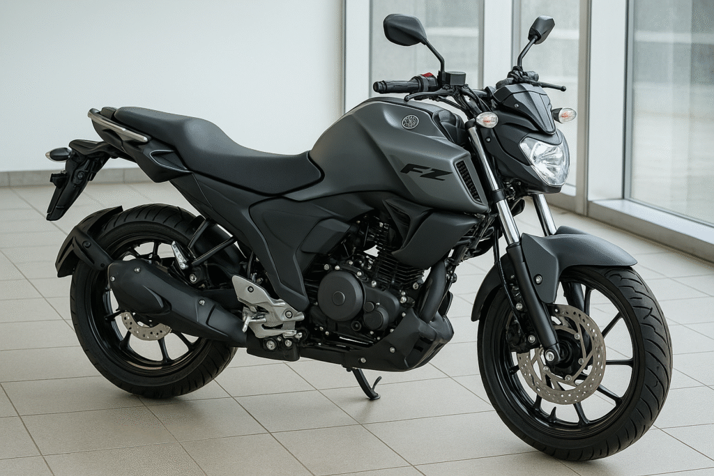 Yamaha FZ-S Fi Hybrid 2025 model in matte green with neon wheels and 149cc hybrid engine